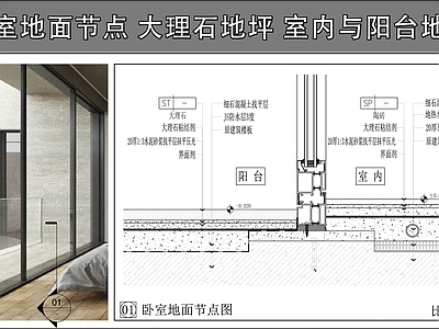 地面综合节点 大理石地坪 卧室地面节点 室内与阳台地坪 地面 施工图
