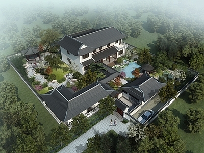新中式景观住宅景观 中式院子 古建建筑 庭院