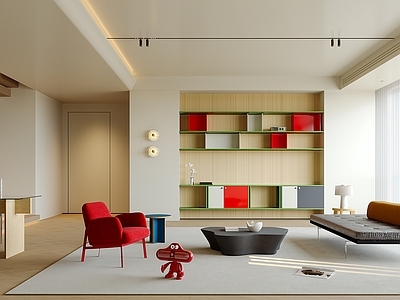 现代简约挑空客厅 现代包豪斯客餐厅 复式客餐厅