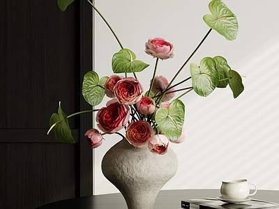 现代花艺 花艺摆件 陶罐花瓶 鲜花花卉 艺术插花 装饰摆件组合