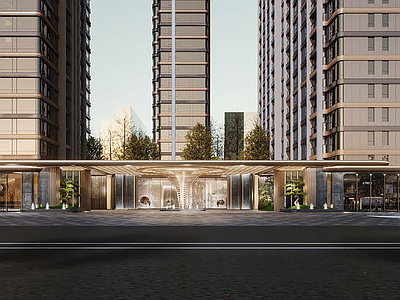 现代轻奢售楼处建筑 示范区入口 小区入口 售楼处建筑 示范区景观