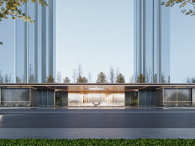 现代简约售楼处建筑 示范区入口 小区入口 售楼处立面 示范区景观