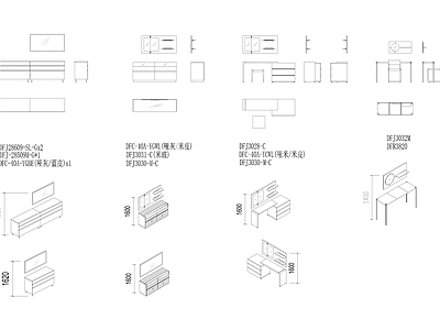 现代桌椅 梳妆台 化妆桌 桌椅凳 全身镜 落地镜 施工图