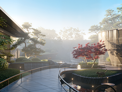 新中式景观别墅庭院 示范区庭院水景 新中式示范区景观