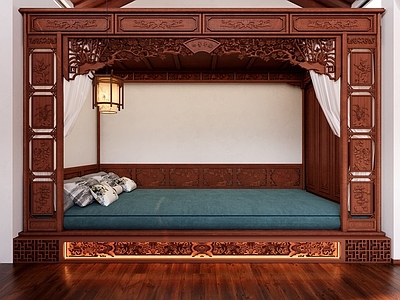 新中式罗汉床 中式架子床 复古中式床