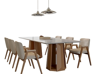 现代简约餐桌椅 奶油风餐桌椅组合 吊灯 餐椅 餐桌