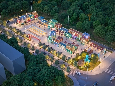 集装箱商业风格商业街 集装箱夜市 集装箱鸟瞰 夜市