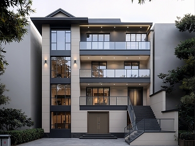 现代简约别墅外观 别墅 现代别墅 四层别墅 自建房