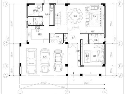 现代别墅建筑 三层独栋别墅平面 自建房平面 占地面积171平 建筑面积434平 大车库多主卧 施工图