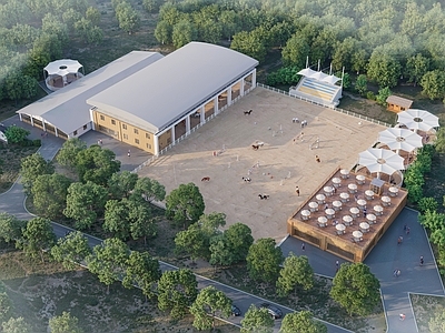 现代主义鸟瞰规划 马场 马厩 养马训练场