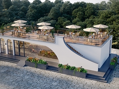 现代简约餐饮建筑 建筑 民宿 餐饮店 奶茶店