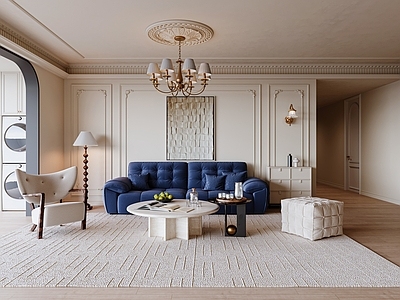 法式家居客厅 客厅 沙发组合 单人椅