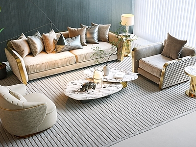 轻奢双人沙发组合 轻奢沙发茶几 品牌沙发 国外沙发 沙发茶几组合 双人沙发