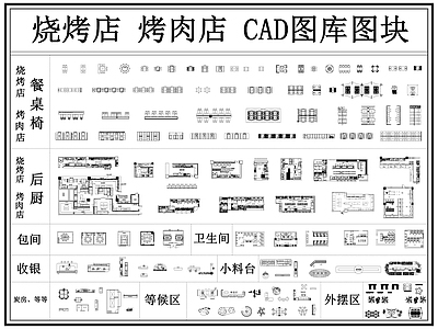 现代烧烤店 烤肉店 火锅店 餐厅家具 餐桌椅 餐饮图库 施工图