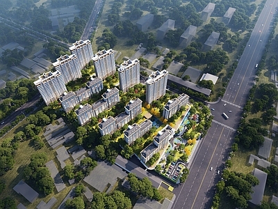 现代主义鸟瞰规划 天津喜悦里全区 小区整体 现代弧线风格