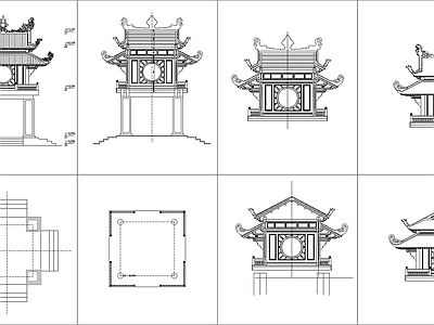 仿古建筑 古建大门 牌坊 古建门头 施工图