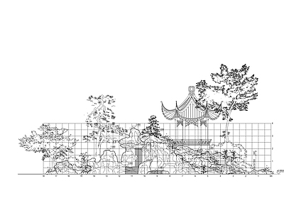 中式假山水景图库 假山 跌水 施工图