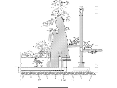 中式假山水景图库 假山 跌水 施工图