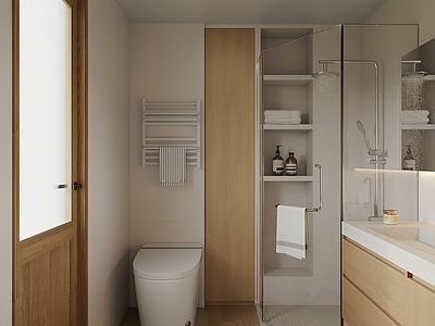 原木风卫生间 卫生间 主卫 原木简约 奶油 日式