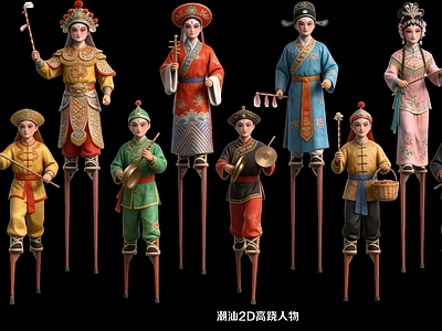 新中式虚拟人物 潮汕2D高跷人物