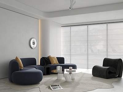 现代简约家居客厅 极简客厅 极简沙发 弧形沙发