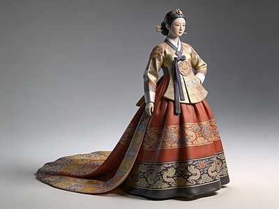 韩服传统风格虚拟人物 朝鲜族 人物 服饰 雕塑 AI渲染