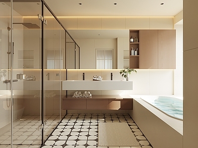 奶油风卫生间 淋浴隔断 干湿分离