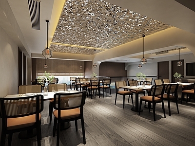 新中式中餐厅 包间 大厅 餐饮大厅