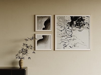 新中式黑白艺术挂画组合 水墨挂画组合 客厅装饰画画组合