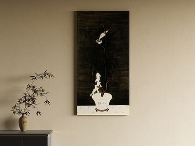 新中式挂画 禅意装饰画 抽象画 长条黑白装饰画 肌理画 走道装饰画