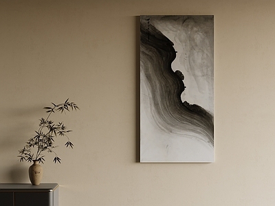 新中式家居客厅 黑白艺术挂画 长条装饰画 禅意挂画 水墨画