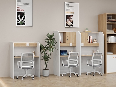 原木奶油风书桌椅 自学桌 书桌 培训桌 培训室