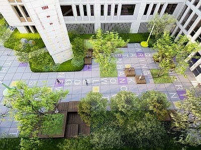 现代简约教育校园景观 校园庭院 课外活动场地 阅读空间 休闲活动 学校庭院