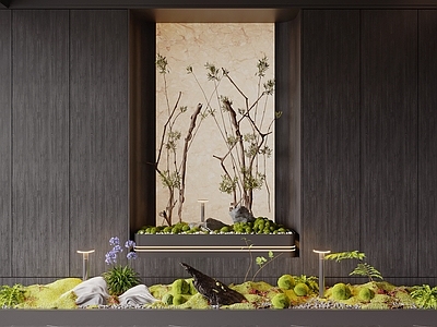 新中式苔藓 苔藓 植物造景 室内景观 枯木绿植 植物堆