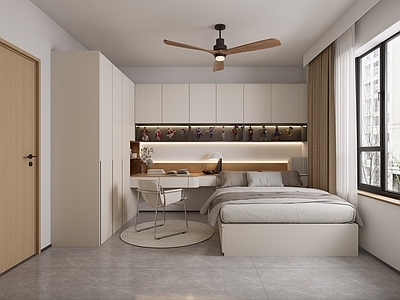 现代单人卧室 次卧 卧室 风格 饰品 床品