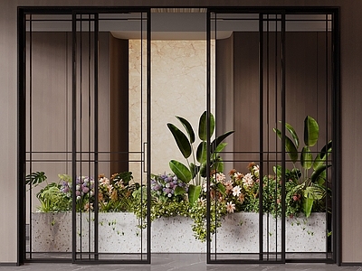 现代简约推拉门 推拉门 玻璃推拉门 厨房门 阳台门 植物堆