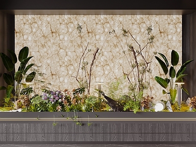 新中式植物堆 植物堆 植物造景 室内景观 枯木绿植 花池