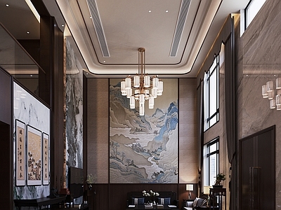 新中式挑空客厅 别墅 新中式挑空客厅 中堂