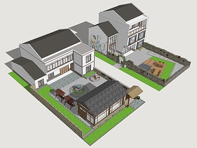 新中式民宿建筑 乡村民宿 乡村民居庭院 乡村民居小院 民宿庭院 乡村农家乐