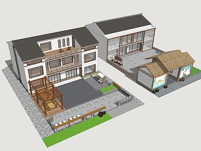 新中式乡村庭院 乡村民宿 乡村农家乐 民宿庭院 民居庭院设计 民房建筑小院