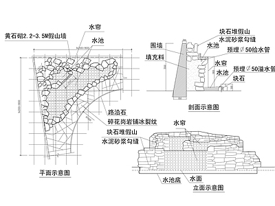 中式假山水景图库 假山 施工图