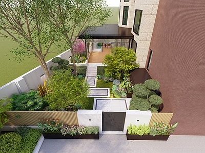 新中式别墅庭院 地面庭院 别墅