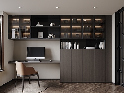 现代简约书房 现代原木书房 书柜  书桌