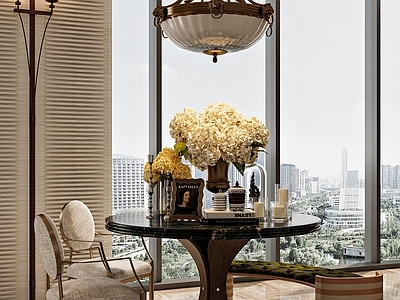 轻奢摆件组合 摆件组合 花艺摆件 餐桌椅 屏风 饰品摆件