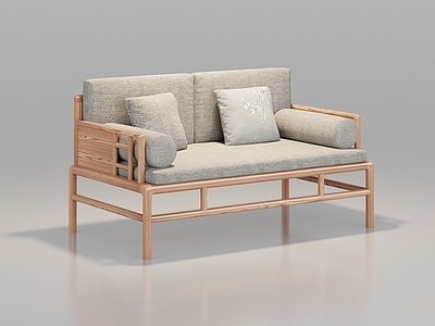 新中式双人沙发 实木布艺沙发