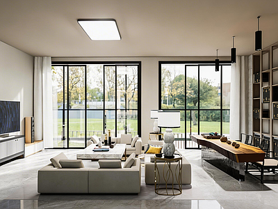 新中式家居客厅 横厅 极简 中央空调