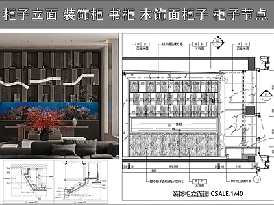柜体节点 柜子立面 装饰柜 书柜 木饰面柜子 柜子节点 施工图