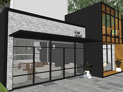 现代简约餐饮建筑 文创咖啡馆工业风 户外吧台外摆 文化街区城市更新 特色铺装青石板 文化老街