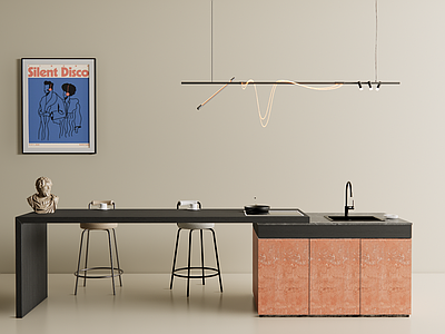 现代简约餐桌椅 意式风岛台 中古风岛台