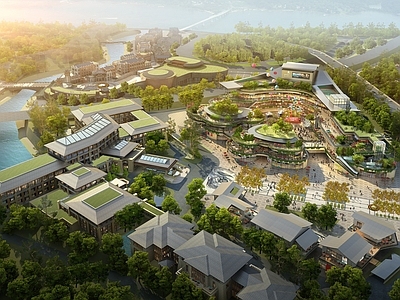 新中式鸟瞰规划 商业综合体 酒店 商业街 宝鸡BC地块